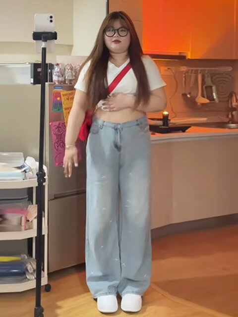 Plus-Size Embroidered Wide-Leg Jeans for Women, Summer Versatile, Loose Fit, Slimming, Body-Covering Straight-Leg Pants, High-Waisted Trousers