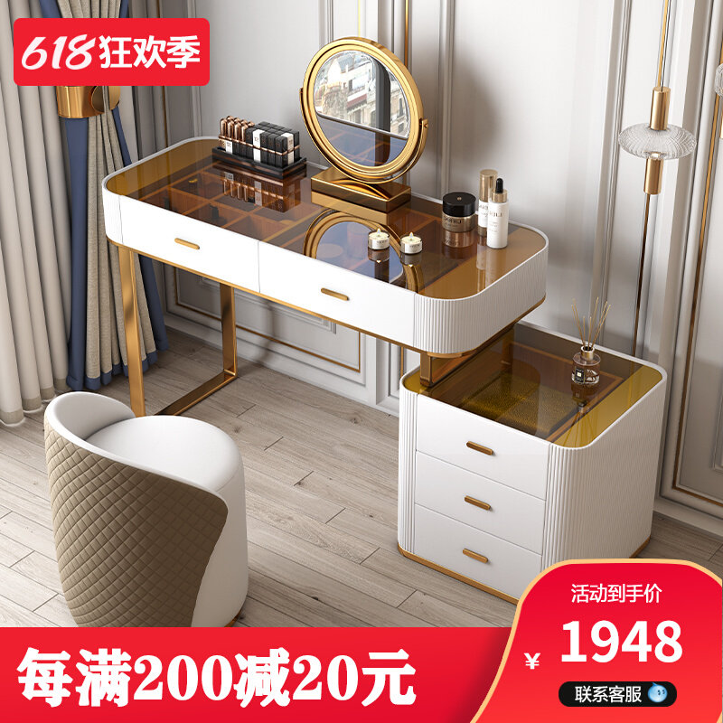 Light Extravagant Glass Makeup Bench Small Family Type Bedroom Make-up Bench Modern Minima Net Red Makeup Table Containing Cabinet Incorporated Into The Body