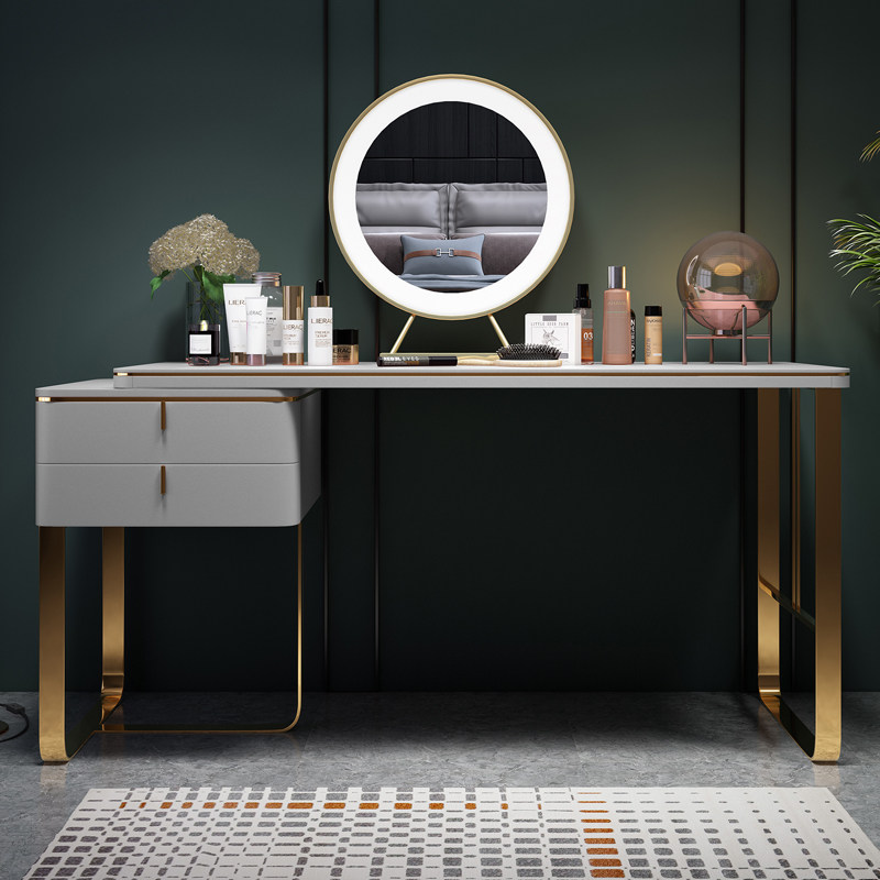 Rear modern make-up bench storage cabinet integrated bedroom net red ins wind light lavish make-up table small family type with lamp makeup table