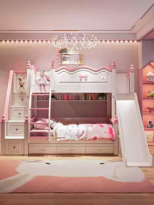 Upper and lower beds, double beds, two-layer children's beds, girl princess beds, upper and lower bunk wooden beds, double mother and child high and low beds, solid wood