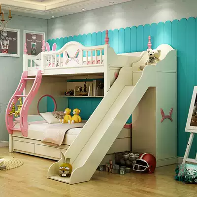 Children's bed Upper and lower bed Double bed Castle bed with slide Princess bed Girl multifunctional high and low bed Upper and lower bed