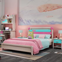 Nordic full solid wood pink childrens bed Girl single bed Girl princess bed Childrens room bedroom furniture 1 2 meters