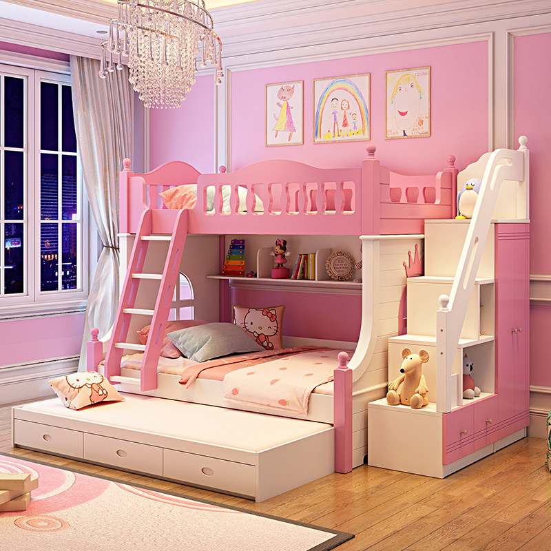 Children's bed girls Princess beds bunk beds bunk beds Double beds High and low beds Adult solid wood primary and secondary beds Multi-functional