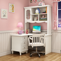 Computer desk Korean desk European-style computer desk Childrens learning desk bookcase straight corner desk bookshelf combination