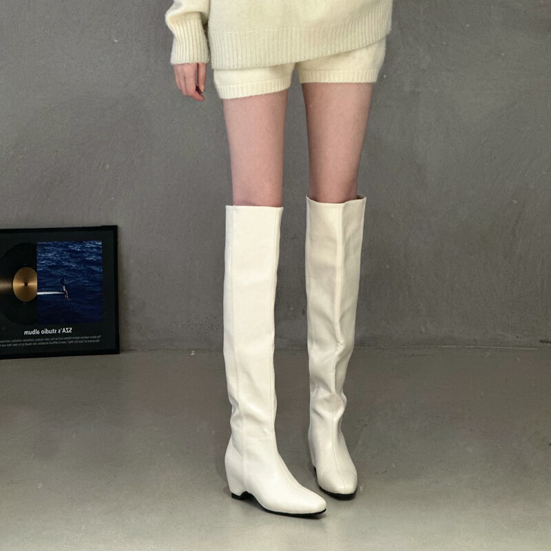 White Over-The-Knee Boots for Women, 2026 New Style, Leg-Lengthening, Versatile Riding Boots, Waterproof Platform, 5cm Low Heel Long Boots