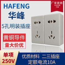 Hufeng White 5 Komming Fit 10A Industrial Plug Distribution Box Home Single Power Panel Wall 250V 23 Holes