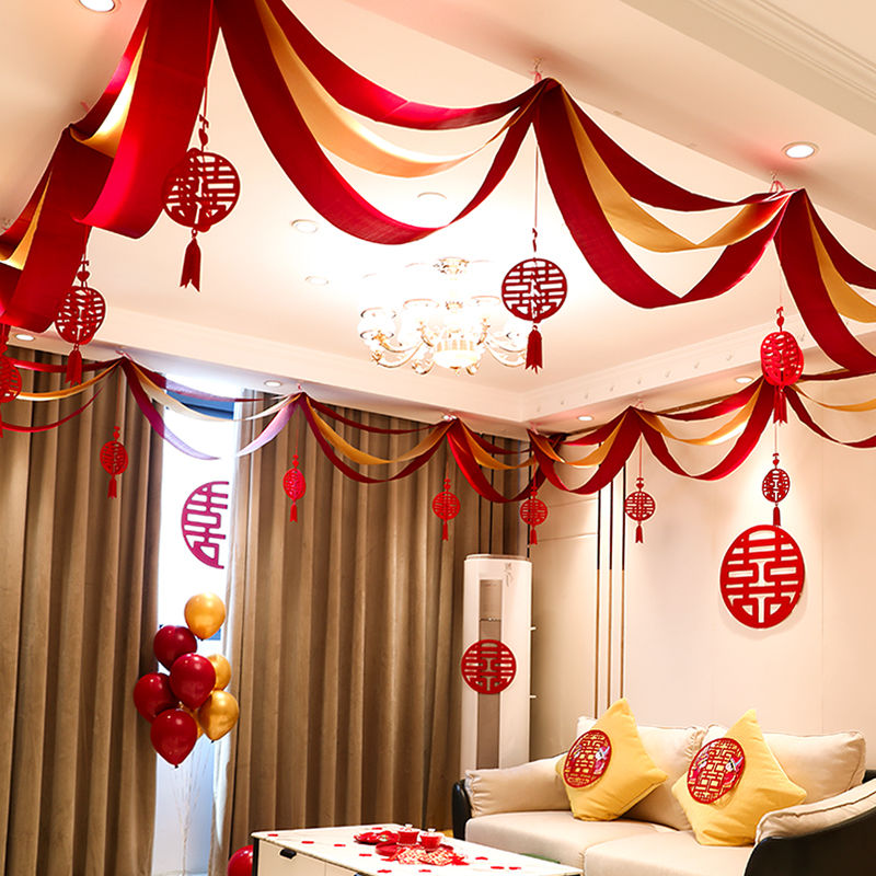 Pull flower decoration living room supplies wedding room decoration set net red wedding hanging ornament man woman roof wedding new house
