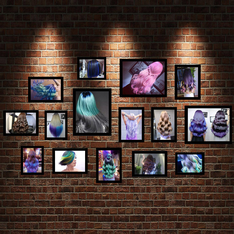 Hairstyle decoration barber shop hanging mural gallery retro decoration background wall photo frame poster combination