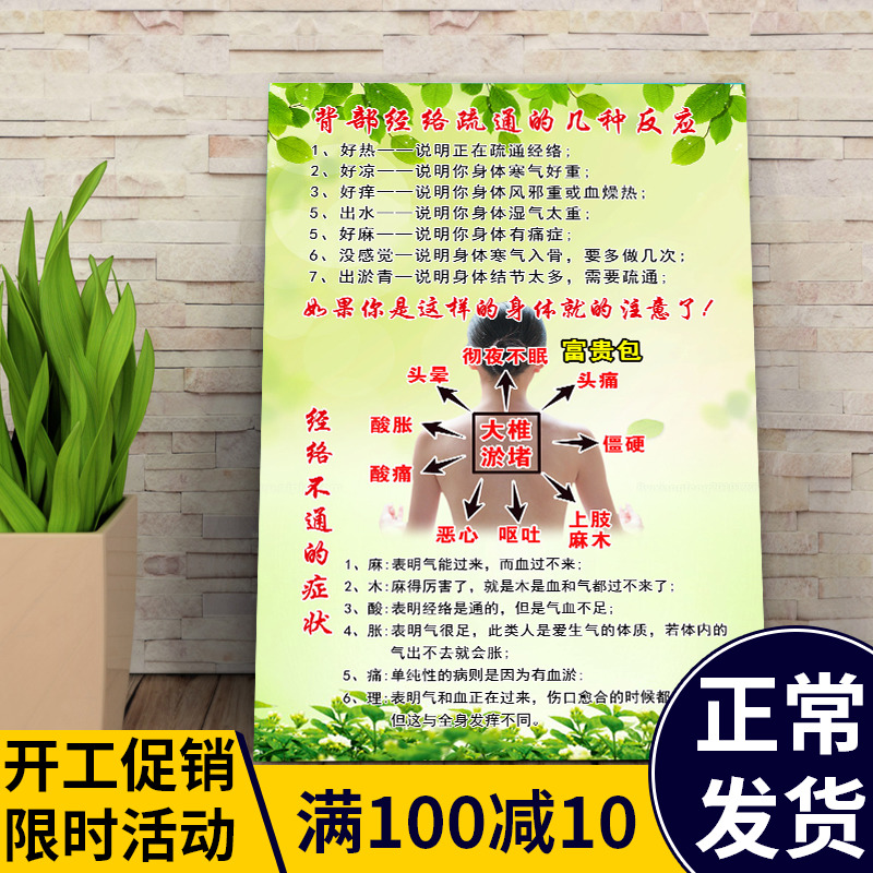 Beauty parlor decorative wall wall hanging poster back meridian dredging symptoms of impassability Chinese medicine hall wall chart