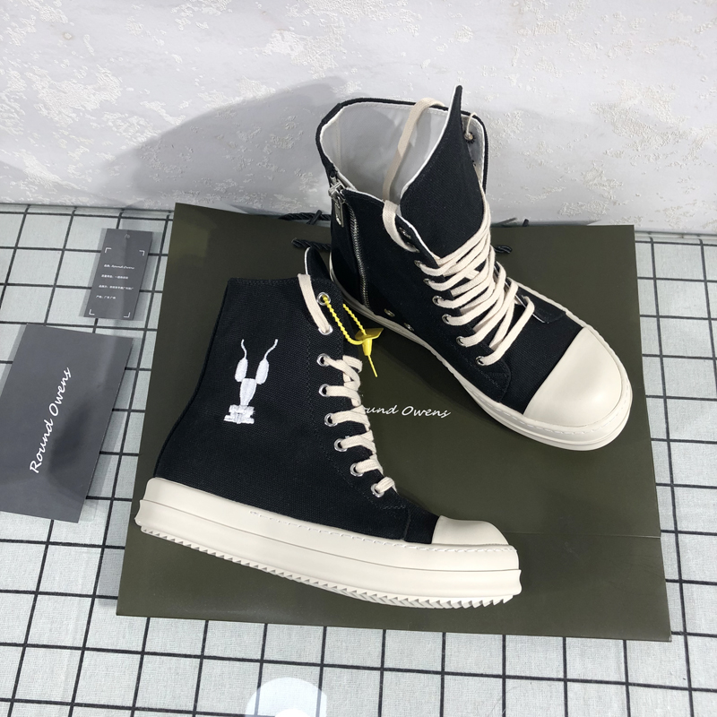 Round Owens high barrel shoes men's canvas embroidery milk fragrant thick bottom increased muffin bottom dark wind high street tide ro