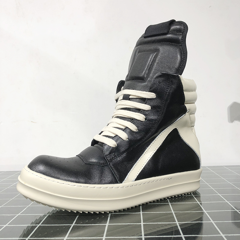 Round Owens high-top shoes men's leather inverted triangle main line milky thick bottom side zipper dark high street shoes