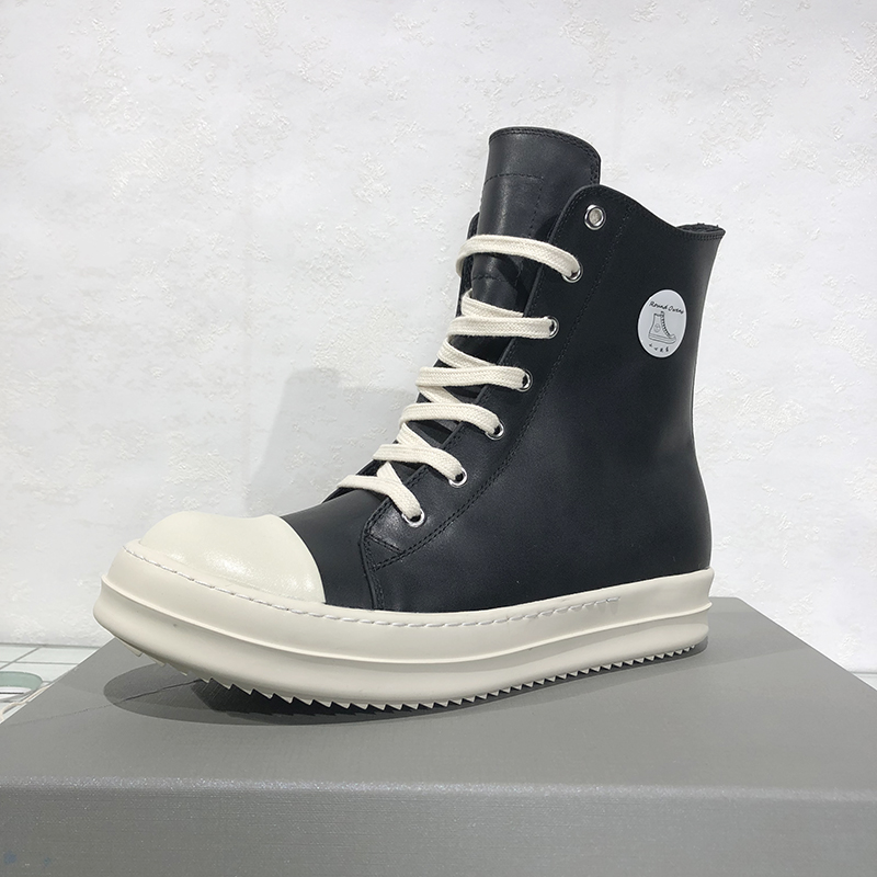 ro high-top shoes men's leather milk fragrance thick bottom black and white street dark High Street Tide brand couple board shoes short boots