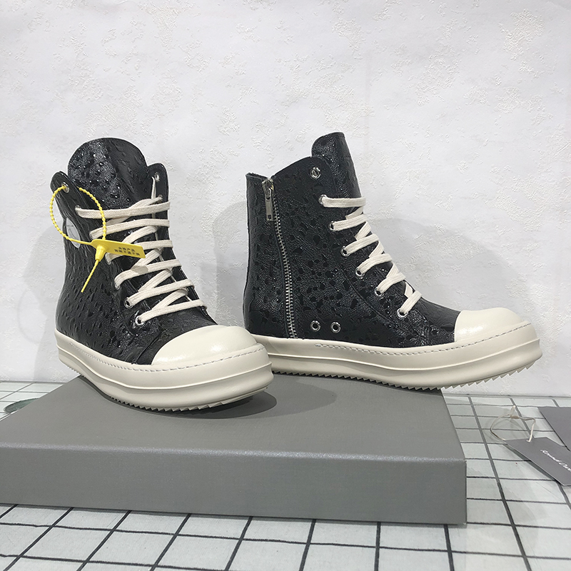 ro high tube shoes men's 19ss dark black leather black flower leather main line casual side zipper milk fragrant thick bottom couple plate shoes tide