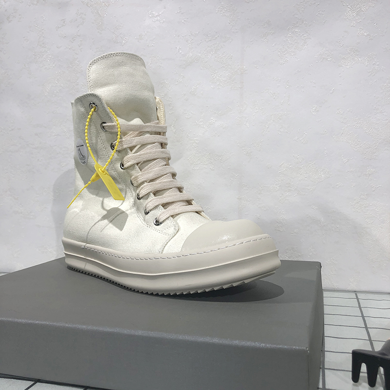 Round Owens high-top shoes men's beige canvas milky thick bottom shoes couple all-match short boots ro shoes