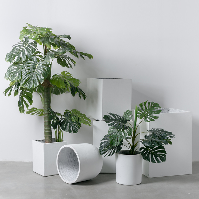 Nordic style cement flower pot black and white simple industrial style floor basin living room courtyard decoration green plant flower pot P003