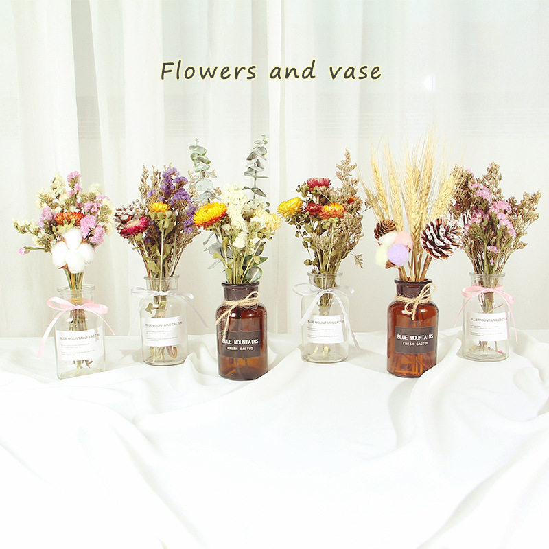 ins Nordic immortal flower small fresh home decoration drying bouquet with vase photo props decoration decoration H77