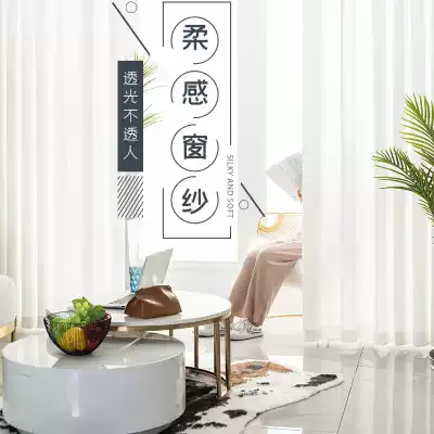 The curtain curtain is transparent to the north Europe simple partition living room sand curtain white shading balcony pure white thin gauze curtain