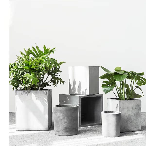 Nordic modern minimalist creative cement flower pot garden landscape green plant large square floor bonsai 65