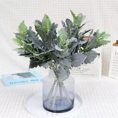 Simulation flower large hair planting silver leaf chrysanthemum horn leaves Nordic fresh home decoration fake flower wedding silk flower H004