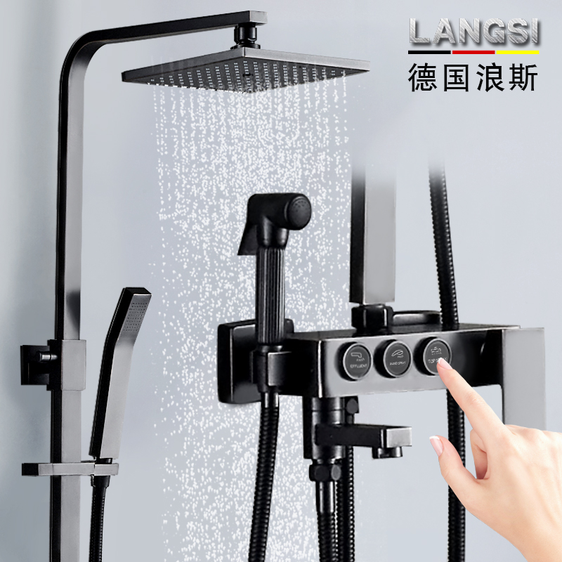 German Waves Shower shower kits Home All-copper bathroom thermostatic taps Nordic style shower nozzle Black