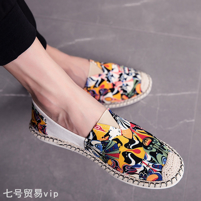 China Wind Cloth Shoes Men 2022 New Old Beijing Lazy Man Fisherman Tide Shoes Linen A foot Pedal Bean Bean Sails Cloth Shoes