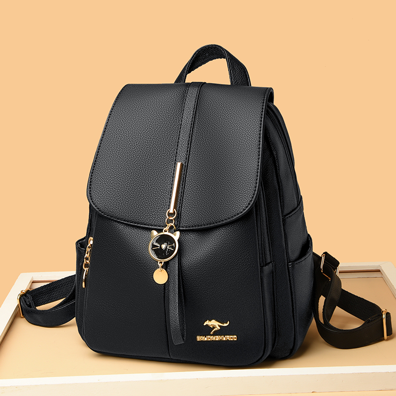 Genuine leather double shoulder bag woman 2023 new casual large capacity cow leather mommy bag fashion 100 lap soft leather travel backpack-Taobao