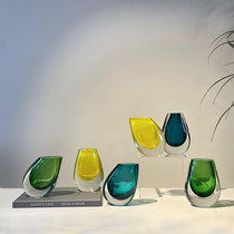 Glass vase hand-blown thick flat jade blue home dining table coffee table flower hotel soft decoration