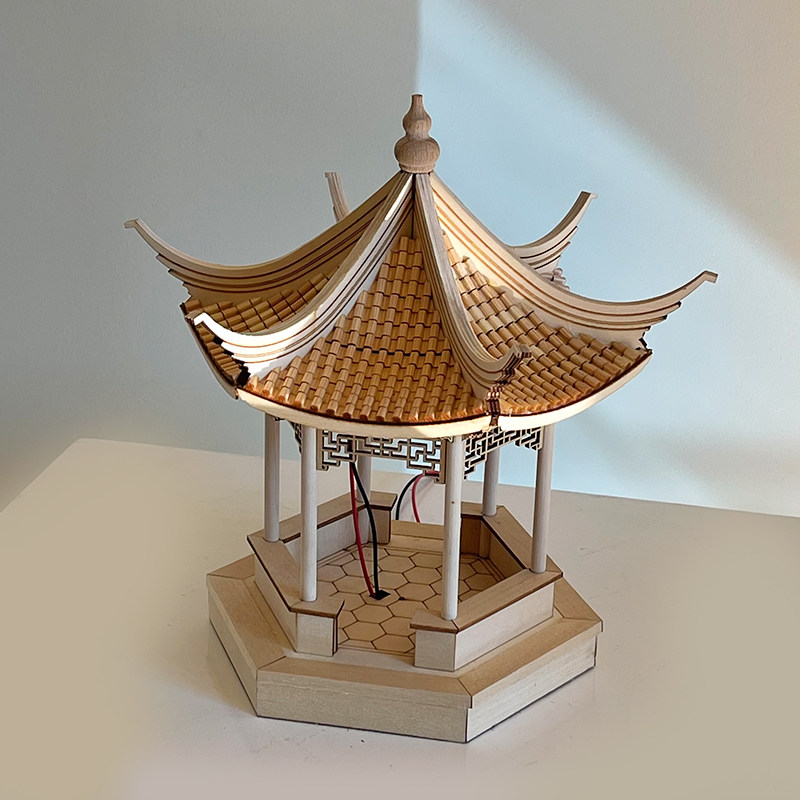 Ancient building model with light solid wood pavilion Sub-craft assembly New residence New residence Entrance Gift Suzhou Garden Pendulum
