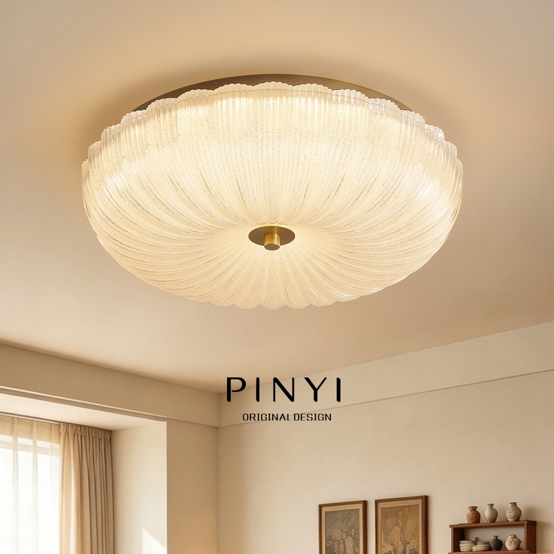 Bedroom Ceiling Light, Light Luxury American-Style Crystal Lamp, Round Pumpkin Lamp, 2026 New Model, Master Bedroom Study Led Glass Lamp