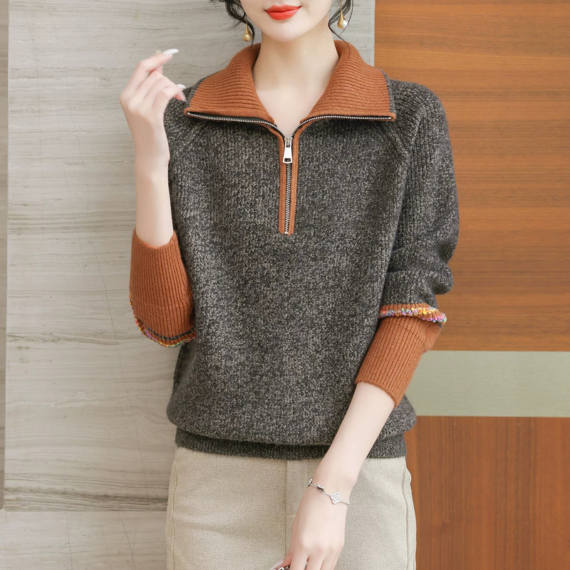 Half-Zip Turn-Down Collar Thickened Knit Sweater for Women, 2026 Autumn and Winter New Style, Loose Fashion Casual Knitwear Base Layer Half-Zip Turn-Down Collar Thickened Knit Sweater for Women, 2026 Autumn and Winter New Style, Loose Fashion Casual Knitwear Base Layer