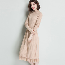 Long sweater skirt women 2021 autumn and winter New half high neck waist knee knitted dress plus velvet thickening