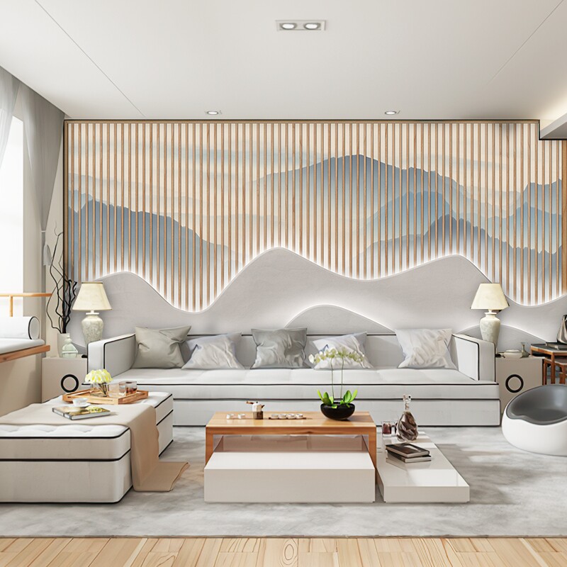 New Chinese Modern Luxury Bamboo Fiber Hotel Lobby Integrated Wall Board Office Corporation Front Desk Decoration Fashion