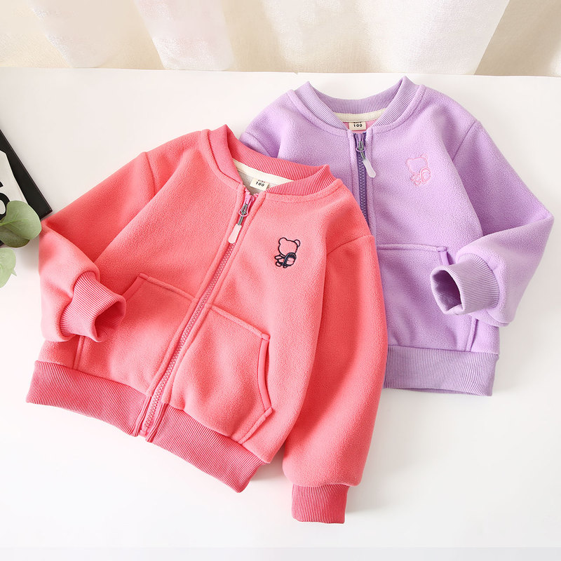 Children's Fleece Jacket Spring and Autumn Girls' Baseball Collar Fleece Top Baby Casual Wear Boys' Thickened Jacket Children's Clothing Children's Fleece Jacket Spring and Autumn Girls' Baseball Collar Fleece Top Baby Casual Wear Boys' Thickened Jacket Children's Clothing