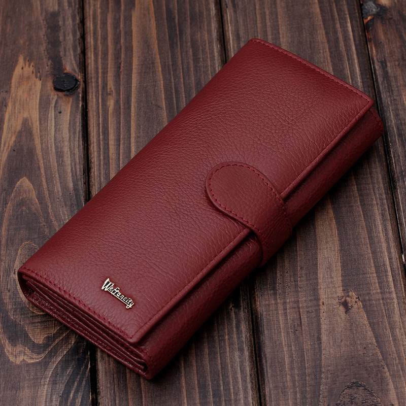 Women's wallet women's long version leather version multi-card slot women's wallet head layer cowhide clip retro large capacity lucky