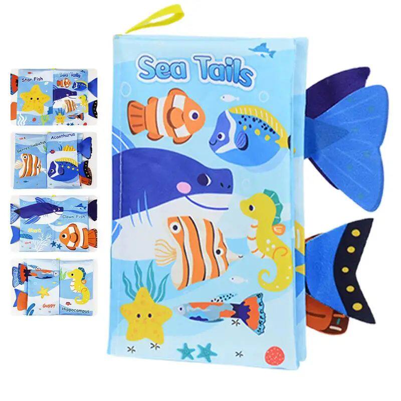 crinkle sensory books for babies soft fabric animal tails cloth book