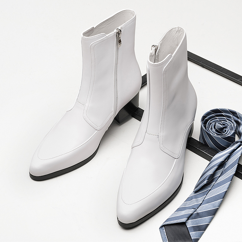 Winter Fleece-Lined White British Style High-Top Leather Boots for Men, Genuine Leather High-Heeled Chelsea Boots, Retro Martin Boots, Trendy Shoes for Men Winter Fleece-Lined White British Style High-Top Leather Boots for Men, Genuine Leather High-Heeled Chelsea Boots, Retro Martin Boots, Trendy Shoes for Men