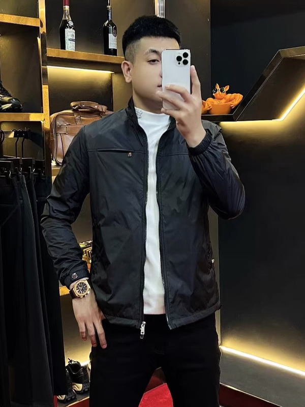 Autumn and Winter New Style Stand Collar Men's Cotton Jacket, Men's Solid Color Thin Cotton Coat, Versatile Trendy Casual Cotton Clothing