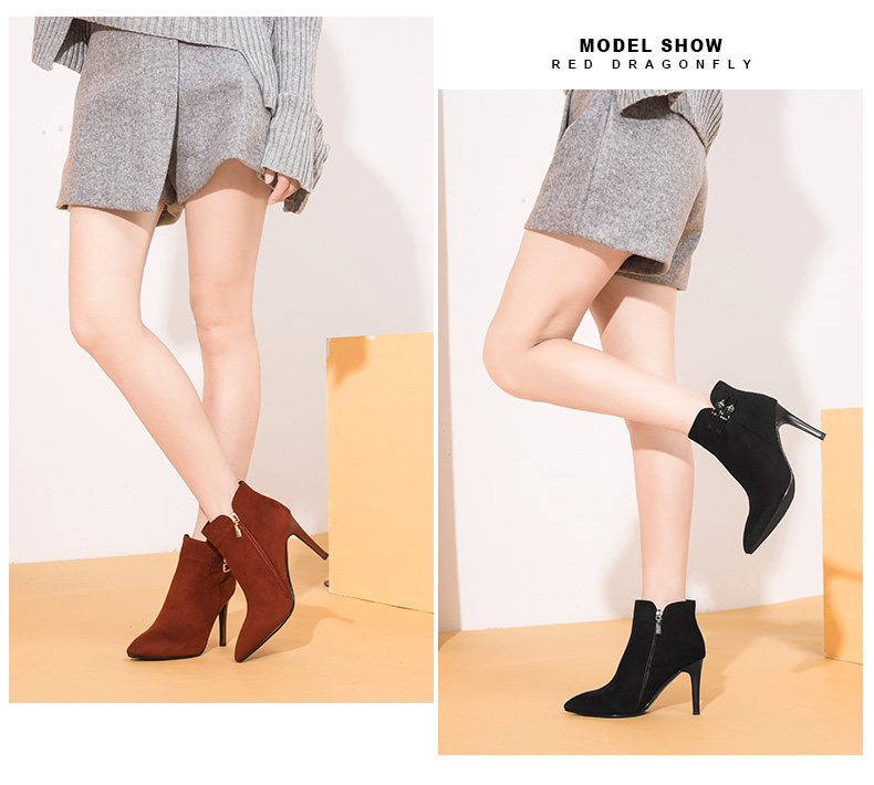 红蜻蜓 18年冬季新款 加绒保暖尖头女式短靴 天猫优惠券折后￥179包邮（￥239-60）2色可选