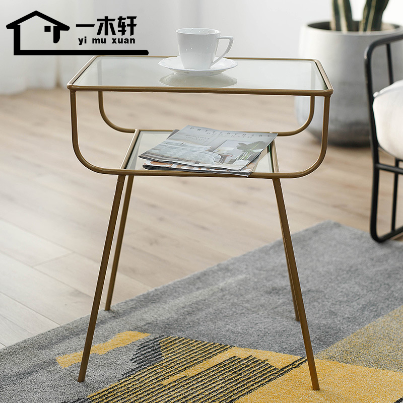 Nordic wrought iron simple bedside table bedroom modern creative storage cabinet living room sofa movable side glass