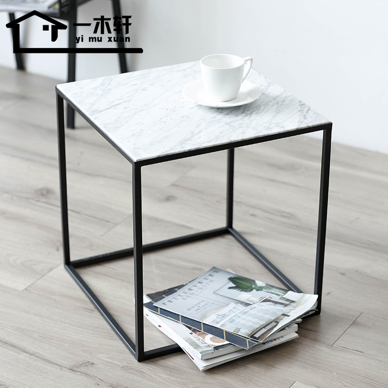 Nordic black marble simple modern coffee table small apartment movable living room creative square iron coffee table