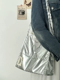 Вместительная и большая серебряная сумка через плечо, модная сумка на одно плечо, шоппер, в корейском стиле, Южная Корея, изысканный стиль