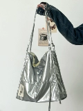 Вместительная и большая серебряная сумка через плечо, модная сумка на одно плечо, шоппер, в корейском стиле, Южная Корея, изысканный стиль