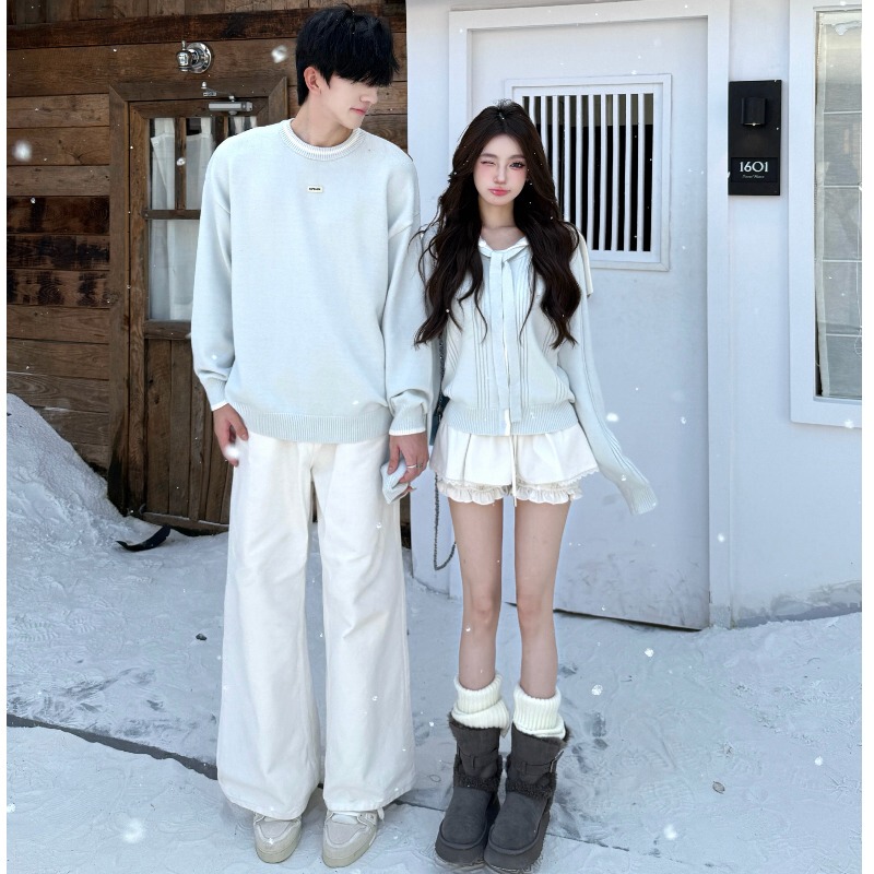 High-End Couple's Clothing Autumn and Winter New Style ins Super Popular Navy Collar Slim Fit Knit Pullover Sweater for Men and Women