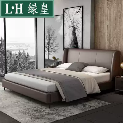 Nordic leather bed 1 8 meters solid wood small apartment master bedroom soft bed 1 5 meters Italian minimalist modern leather bed double bed