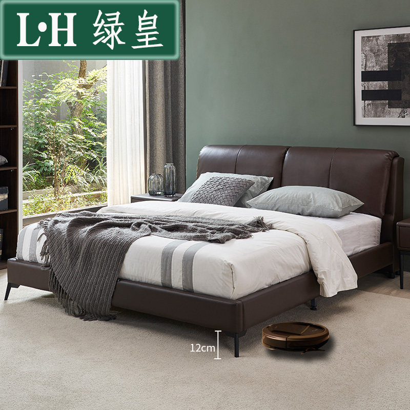 Nordic Leather Bed Double Bed REAL LEATHER BED 1 8 m 1 5 SOLID WOOD MASTER BEDROOM SOFT BED MODERN MINIMA SMALL HOUSEHOLD TYPE BED