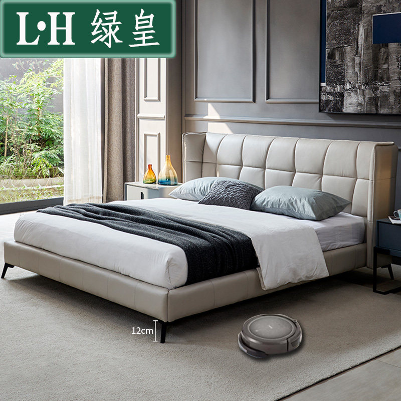 Nordic Leather Bed Double Bed REAL LEATHER BED 1 8 m 1 5 SOLID WOOD MASTER BEDROOM SOFT BED MODERN MINIMA SMALL HOUSEHOLD TYPE BED