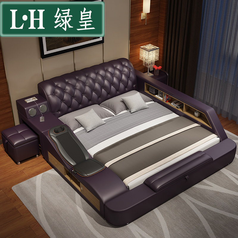 Main bedroom tatami bed multifunction modern minimalist large bed 2 2 2 x 2 4 double bedroom furniture leather bed genuine leather bed
