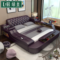 Tatami bed leather bed main bedroom Europestyle large bed 2 2x2 4 modern minimalist around double bed atmosphere 1 8 m genuine leather bed