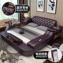 Tatami bed leather bed dermis bed small family type minimalist modern head layer cow leather atmosphere 1 8 m double bed main sleeper