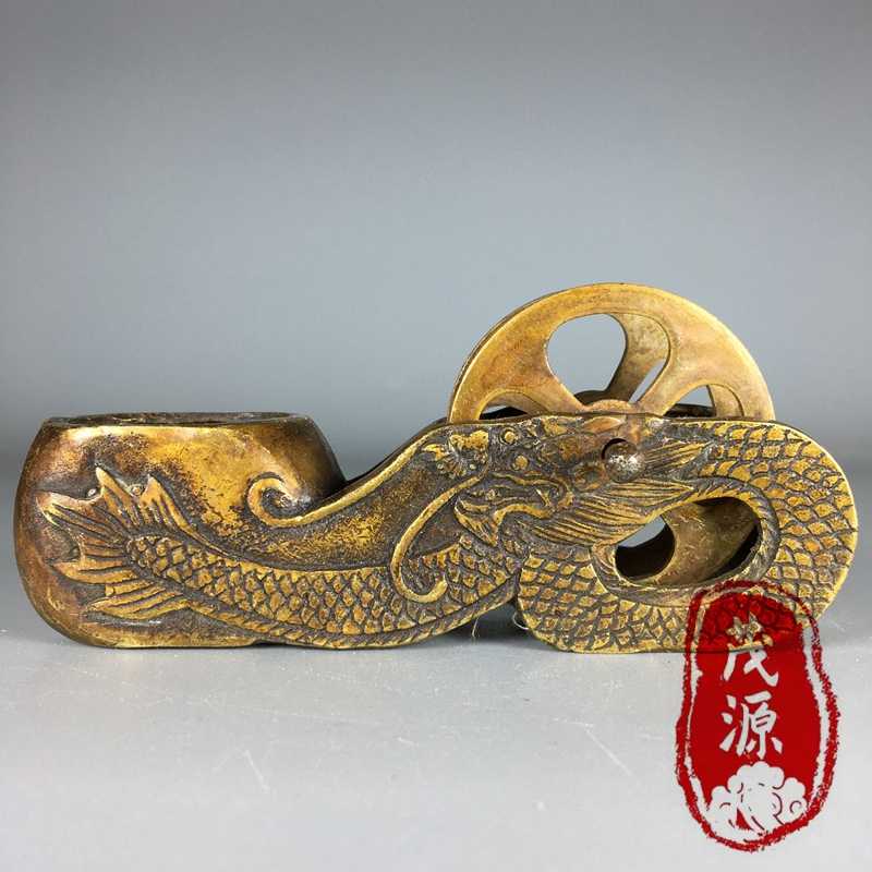 銅製龍置物　如意 銅製龍置物如意